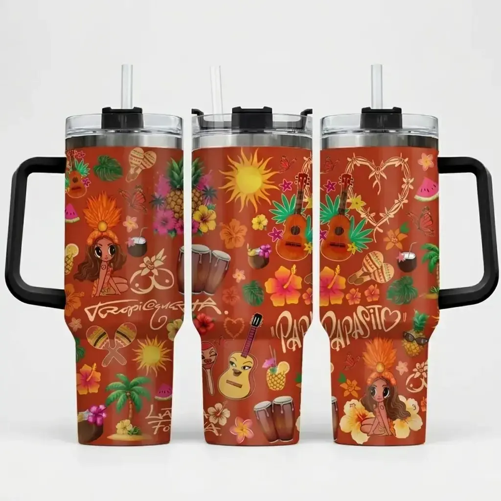 Tropitour 2026 World Tour 40oz Tumbler - La Bichota Reggaeton Concert Merch, Tropical Vibes Stainless Steel Tumbler