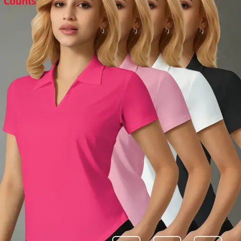 4 Pack Women's Short Sleeve Polo Shirts, Moisture Wicking Breathable Casual Basic Tees, Breathable Workout Tops, Fitness Top, Athletic Tops, Gym Workout Shirts, Fitness Apparel, Athletic Sports Clothing, Perfect for Running Golf Sports Daily Wear