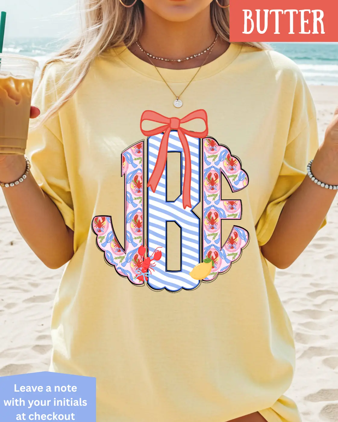 Lobster Beachy Summer Monogram Comfort Color Graphic T-shirt BLC