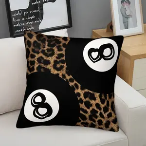 American Vintage Leopard Print 8-Ball Pool Throw Pillow with Insert, Brown Leopard Print with Black 8-Ball Pattern Accent Pillow Zipper Closure, Soft Sofa Bed Cushion, 90s Street Style Home Decor Accessories