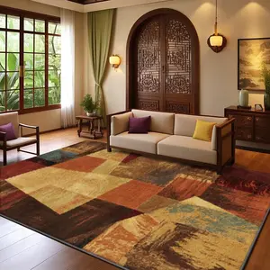 Abstract Geometric Print Velvet Rug, Soft Comfort Home Decor Carpet, Living Room Large Mat, Sofa Pad, Bedroom Bedside Rug, Multi-Scene Use