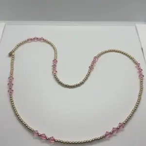 Gold and Filled Beaded Bracelet with Pink Beads, 14k Gold Finish, Adjustable Design