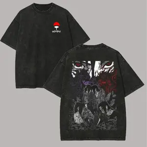 Naruto Itachi Sasuke T Shirt Brothers Uchiha Sharingan Vintage Acid Wash Streetwear Oversized Retro Anime Men Tees Clothing