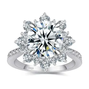 Round/Flower Moissanite Engagement Rings for Women.Women's 925 Sterling Silver Big Flower Shaped Engagement Moissanite Ring,D Color VVS1 Wedding Bands Moissanite Halo Rings 0.5/1.5/2/3CT