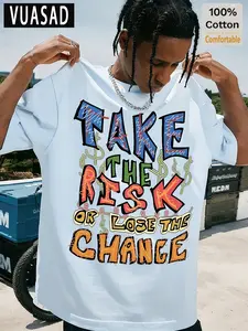 American Street Graffiti Style Adventure Slogan Print Short Sleeve T-Shirt, Men's Loose Fit Drop Shoulder Heavy Cotton Casual Top