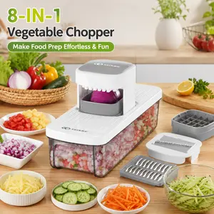 KEOUKE 8-in-1 Multi-Functional Vegetable Mandoline Slicer, Drainage Holes-Equipped Kitchen Utensils & Gadgets with Container, Kitchen Supplies for Organization & Effortless Food Prep (Onion, Potato), Kitchen Organization Products tiktokshopspringglowup su