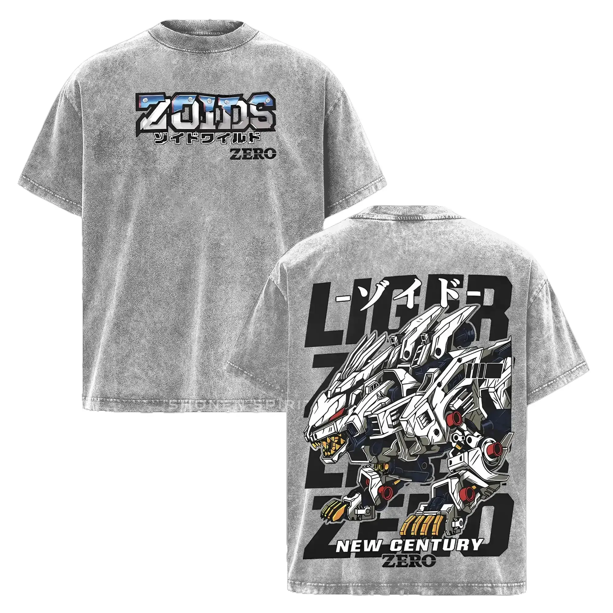 Liger Zero Zoids New Century Zero T-Shirt, Oversized Washed Vintage Anime Tee, Mecha Robot Graphic Shirt, Retro 90s Japanese Anime Streetwear