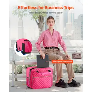 VEVOR Rolling Laptop Bag, Fits Up to 15.6 Inch Laptop, Wheeled Briefcase, Teacher Roller Computer Tote Bag with Detachable Trolley Telescopic Handle, Laptop Case for Work Travel, Women Men (Gray)