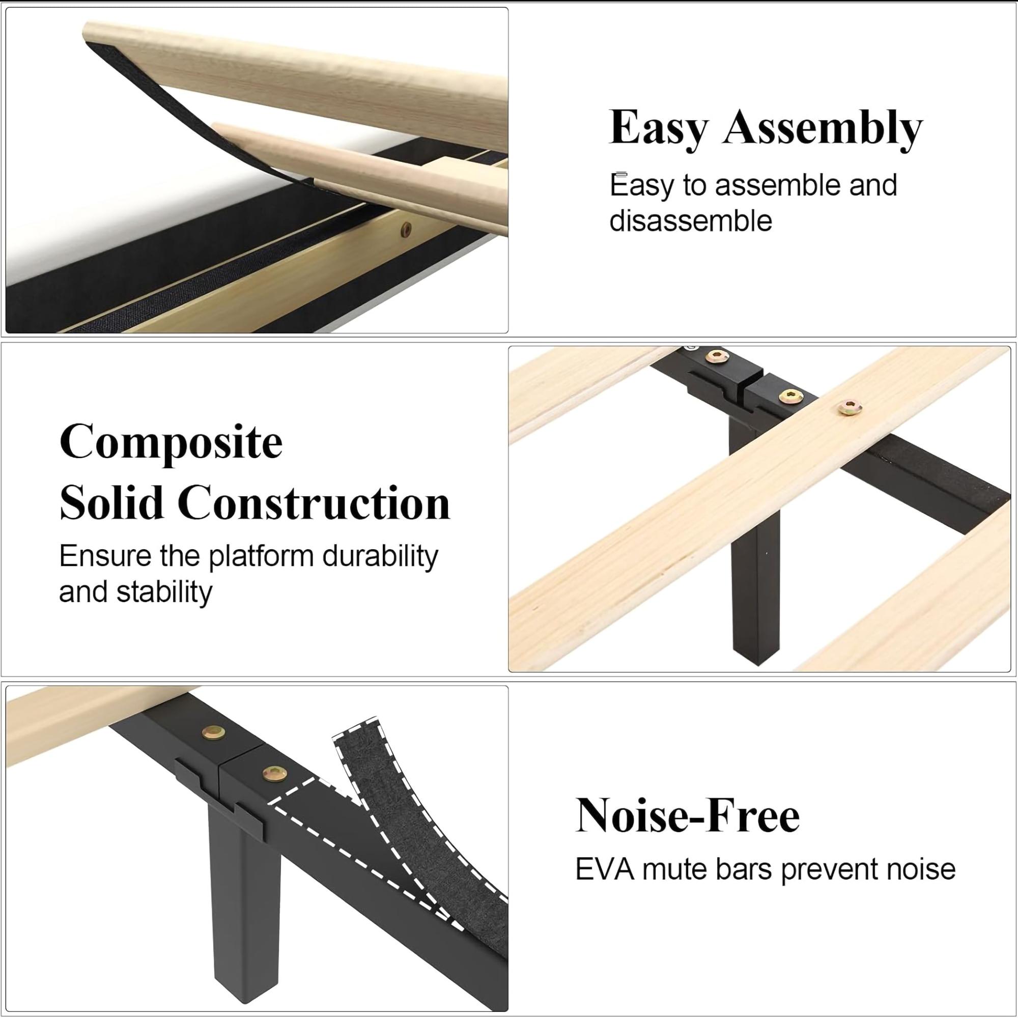 Queen Bed Frame with Optional Mattress, Upholstered Platform Bed with LED Lighting, Storage Drawers Available, Silent & No Box Spring – Cama queen con colchón