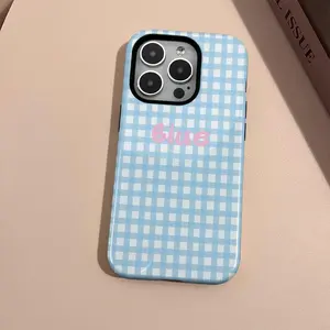 Blue Gingham Pattern Phone Case, Fashion Creative Phone Protective Cover, Phone Accessories Compatible with iPhone 16 15 14 13 12 Plus Pro Max, Casing