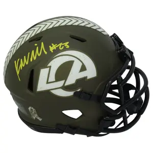 Kyren Williams Autographed (Yellow Ink) Rams 2022 STS Mini Speed Helmet Beckett