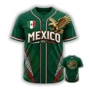 Mexico Baseball Jersey, Aztec Eagle Shirt,featuring a golden eagle and national flag design. Suitable for summer wear. It is the perfect gift for baseball fans and patriots