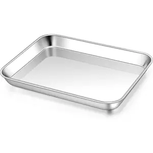 1 Pack Baking Sheet, 9 x 7 Inches Stainless Steel Cookie Tray for Baking Cooking Toasting, Mini Metal Toaster Oven Baking Pan Non Stick, Rustproof & Mirror Finish, Dishwasher Safe