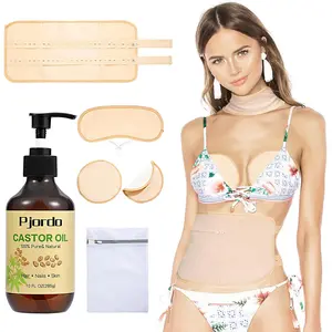 Castor Oil 6 counts Castor Oil Pack Wrap Kit for Waist, Neck, and Chest - Reusable Flannel Wraps for Liver Detox, Adjustable Elastic Strap, Daily Body Care 10 fl.oz Cosmetic