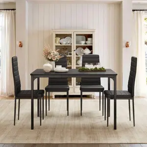 5-Piece Dining Table Set of 4, New Year Kitchen Set with 4 PU Leather Upholstered Chairs for Small Space Dining Room, Apartment