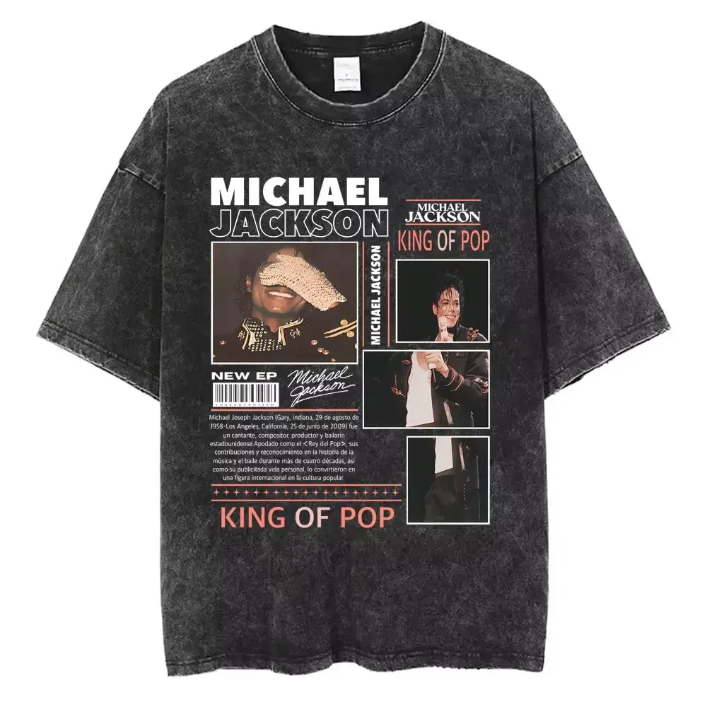 The King of Pop Michael Jackson Vintage Washed T-shirts Men Women Casual Retro Cotton T Shirt Male Gothic Rock Oversized T-shirt