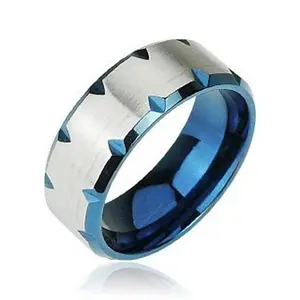 Men's Blue Edge Faceted 8mm Stainless Steel Ring  US Size 7-15 Half Size SR12