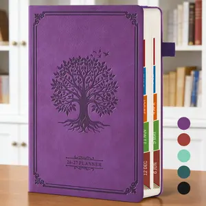 2026-2027 Academic Planner (July 2026-June 2027) - Daily & Monthly Planner with Hourly Schedule, Monthly Tabs, 4-Piece Sticker Set, Tree Print Leather Cover, School Office Stationery, 8.4x5.7"