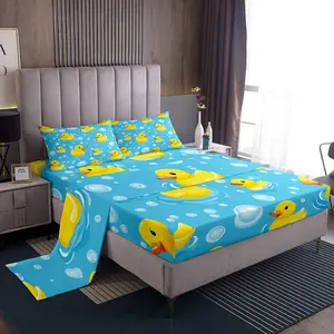 Kids Yellow Rubber Duck Bed Sheets Cartoon Ducks Sheet Set,Funny Animal Bedding Set,Cute Pet Animal Sheets for Boys Girls