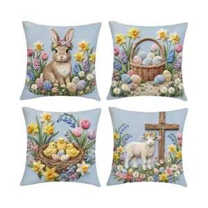 Easter Egg Bunny Flower Lamb Decorative Pillow Covers Set, 18x18 Inch Zipper Design, Living Room Sofa Bedroom Car Decoration