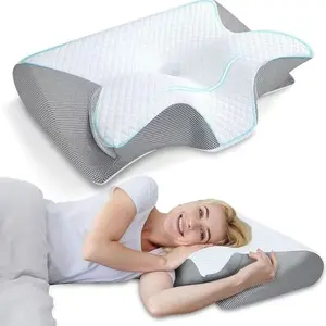 Memory foam neck pillow, 2-in-1 ergonomic contour pillow, comfortable bed neck pillow suitable for sleeping on the side or back, bedroom decoration, armrest design pillow, Supportive memory foam
