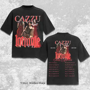 Cazzu Latinaje Tour Shirt 2026 Vintage Graphic Tee, Cazzu Merch North America Tour Dates, Print The Tour Schedule On The Back, Latin Trap Y2K Streetwear Unisex Washed Black T-Shirt, Gift For Fans Of Queen Of Argentine Trap, New Tour 2026 Gift For Fans