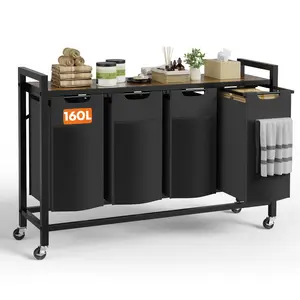 Rolling Laundry Sorter with Top Storage Shelf - Industrial Pull-Out Laundry Hamper Cart with Removable Waterproof Bags & Locking Wheels for Bedroom, Bathroom, Laundry Room