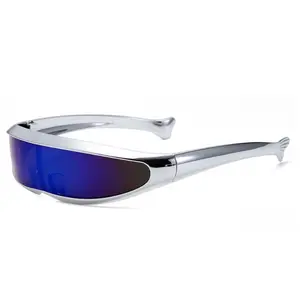 XUH Y2K Futuristic Wrap Around Sunglasses, UV400 Protection Electroplated One-Piece Mirror Lens Steampunk Punk Shades for Women Men Rave & Cosplay,summervibes
