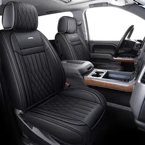 Chevy Silverado GMC Sierra Car Seat Covers Full Set, Custom Fit 2007-2026 1500 2500 HD 3500 HD Crew, Double, Extended Cab or Pickup Truck, with Waterproof Faux Leather Car Seat Cushions Seat Protectors Cushion