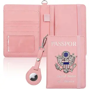 Passport Holder with Airtag slot, Passport Wallet Holder for Women & Family, RFID Waterproof Passport Book with Card Slot, Travel Passport Holder (Pink1)