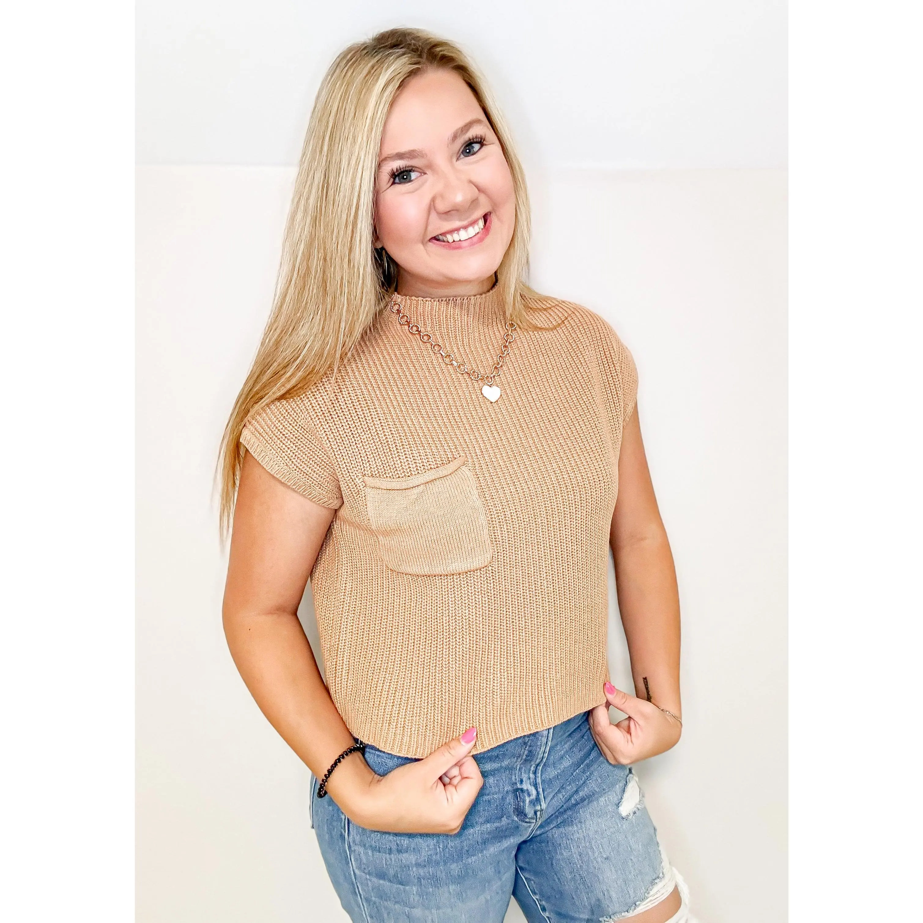 Mock Neck Sweater Top (Slightly Cropped) (Dark Taupe)
