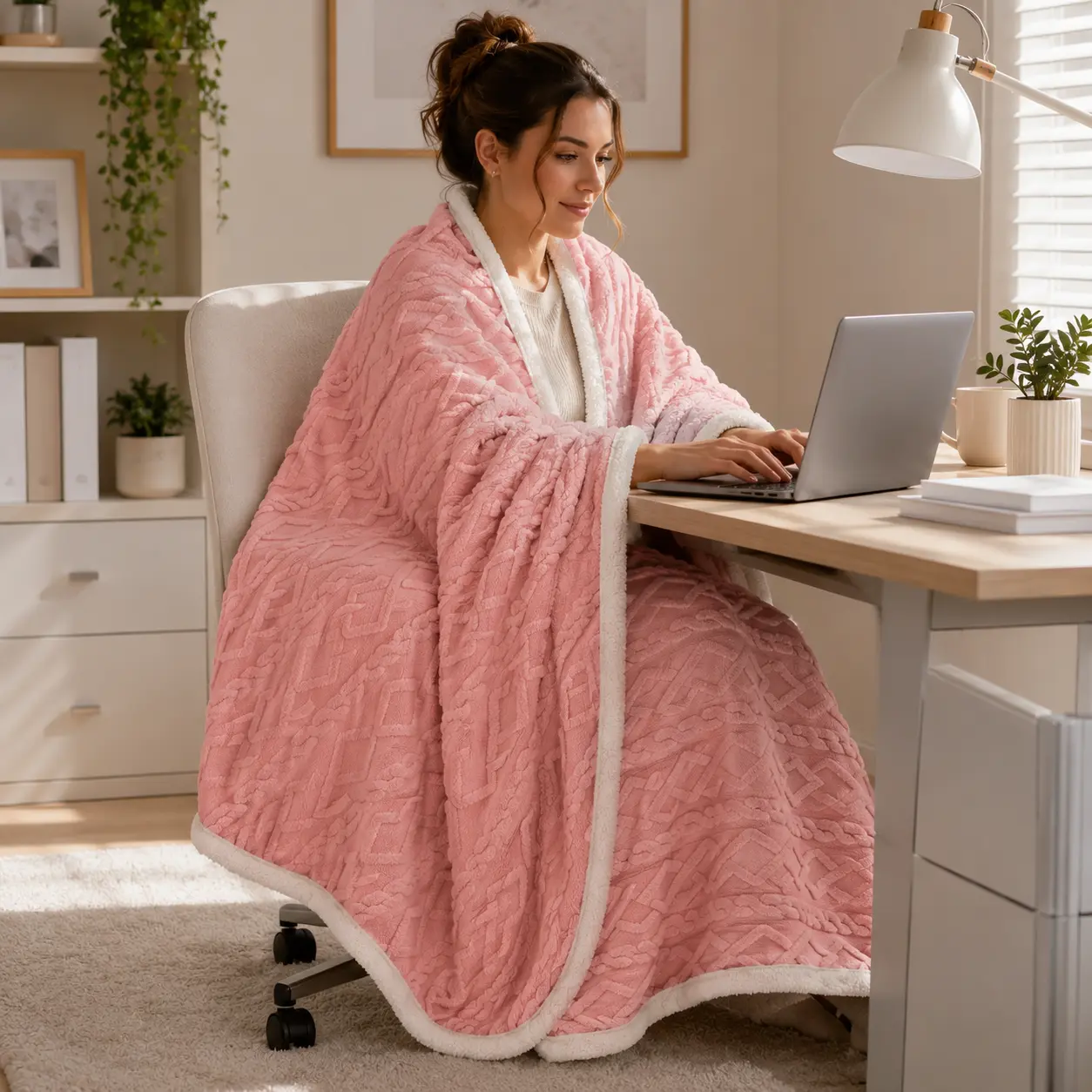 Double-Layer Plush Throw Blanket with Sherpa Reverse, Cozy Lap Blanket for Office, Desk, Sofa and Home