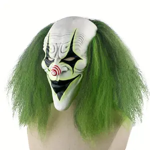 Adult Spooky Lightweight Comfortable Latex Full-Face Scary Evil Clown Mask with Green Hair, Halloween Costume Cosplay Prop, Haunted House Decoration