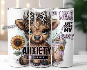 20 oz Skinny Tumbler Highland Cow Anxiety