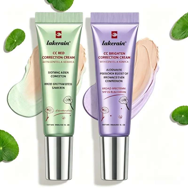 2-in-1 Color Correction CC Cream Makeup - Green Fixes Facial Redness, Purple Brightens Dull Uneven Skin, Centella Asiatica Soothes Sensitive Skin, SPF25 Daily Sunscreen Primer, Blendable, No Heavy Foundation Needed, Blend Cushion BB