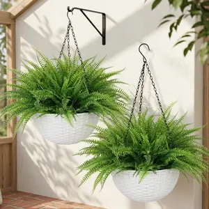 22" Artificial Boston Fern Hanging Basket with Metal Chain for Indoor Outdoor Home Decor