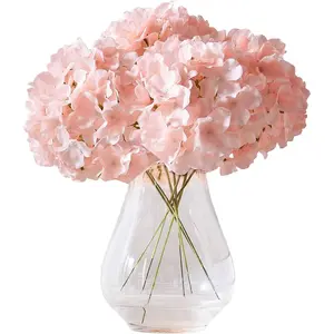 10Pcs Artificial Hydrangea Flowers Blush Heads Fake Hydrangea Silk Flowers for Wedding Centerpieces Bouquets DIY Floral Home Decoration with Stems(VASE NOT Included)
