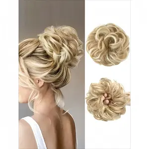 Women's Wavy Elastic Messy Bun Hairpiece Loose Deep Wave Synthetic Ponytail Hairpiece for High Bun Hairstyles Adds Volume Daily Party Use