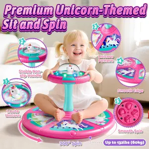 Lehoo Castle Unicorn Sit and Spin Toys, Children's Stress Reduction Toys, Sitting Spinning, Birthday Gift for Kids with LED Lights and Music, 360° Spin Motor Skills Balance