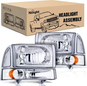 Nilight 1999 2000 2001 2002 2003 2004 F250 F350 F450 F550 Super Duty Headlight Assembly,Chrome Housing Amber Corner Clear Lens,Headlights Replacement,Driver and Passenger Side
