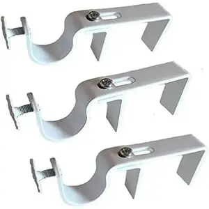 Bracket - No Drill Curtain Rod Bracket Attachment over Blinds Set of 3 (White) white curtains
