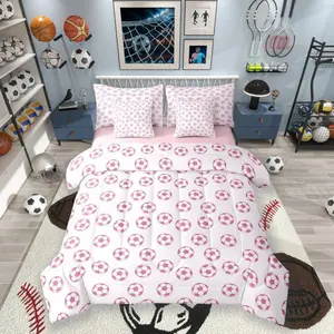 7 Pieces Soccer Kids Comforter,American Football Sport Games Modern Bedding Set,Geometric Honeycomb Patchwork Pink Unique（Comforter+Fitted+Flat Sheet+2 Pillowcases+2 Throw Pillow Covers）