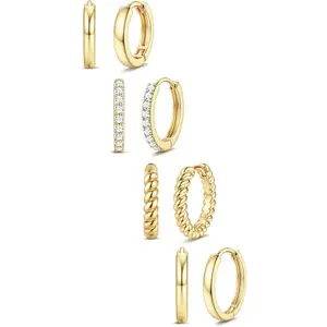 14K Gold Plated Small Huggie Hoop Earrings |   Hypoallergenic Cartilage Stack Set