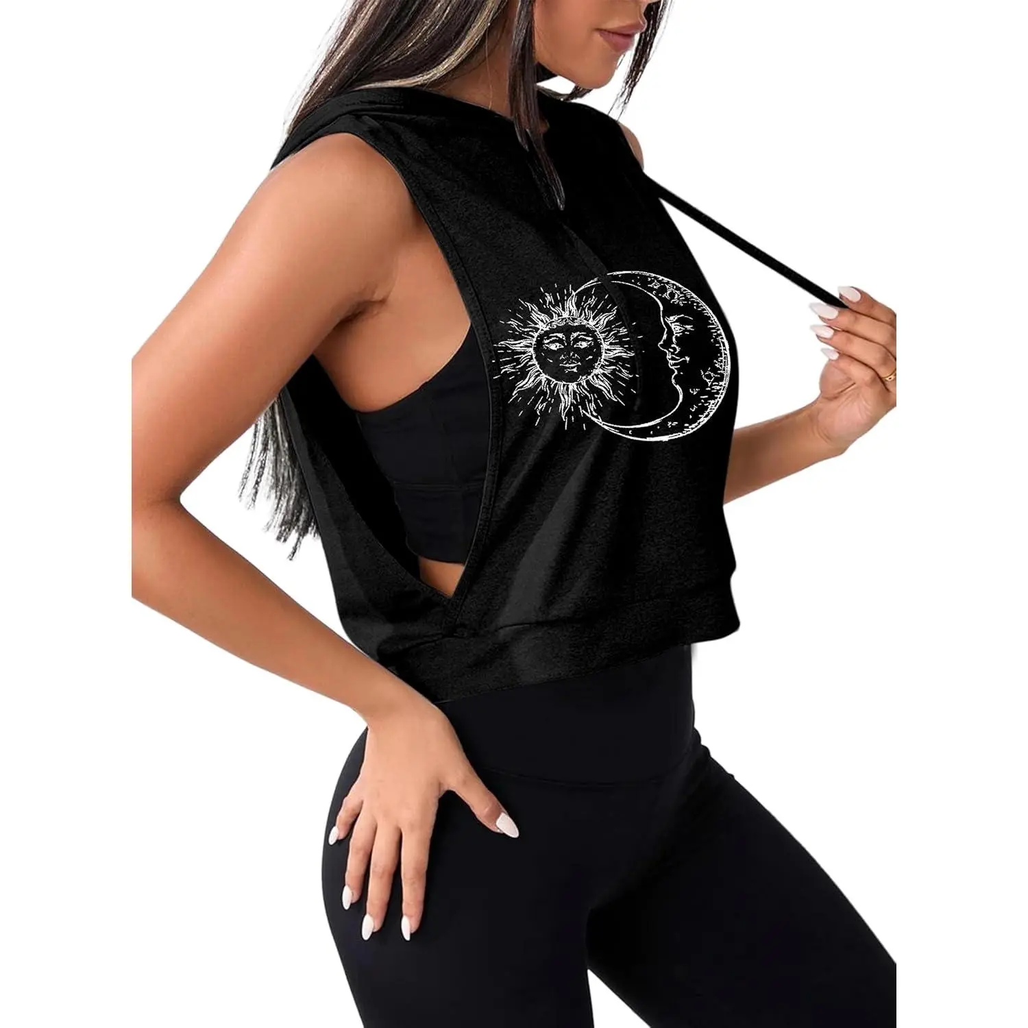 Women's Sleeveless Hoodies Open Side Workout Activewear Crop Tank Top
