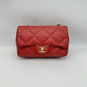 Pre-owned CHANEL HZ8 Classic Flap Bag with Top Handle, burgundy Calfskin, gold hardware, Large Mini size.70859