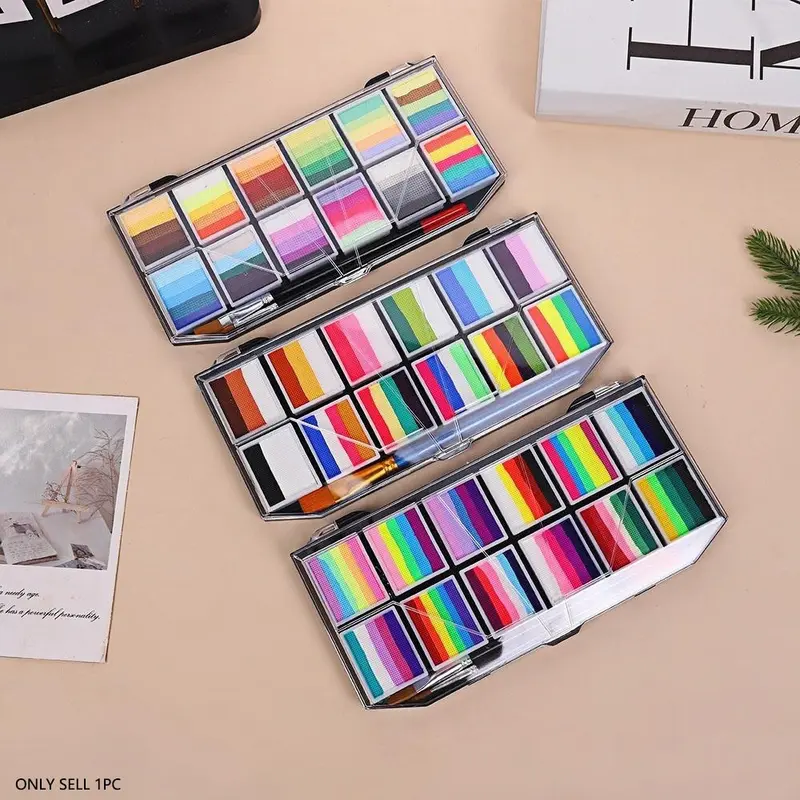 Rainbow Color Palette Set, 12-Color Body Paint Pigment Kit with Brushes, Body Makeup, Water-Soluble & Easy Clean, Perfect for Face Painting & Parties