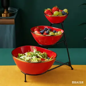 Nordic Ceramic Yuanbao-shaped Fruit Plate, Multi-color Three-tiered Fruit Bowl, Dessert Stand, Tray for Parties, Birthdays, Snacks & Fruits, Party Plates