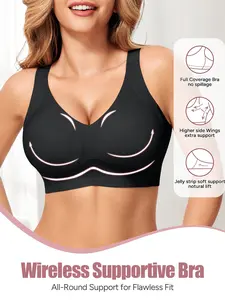 Women's Jelly Gel Wide Strap Yoga Sports Bra, No Underwire High Elastic Breathable Stable Chest, Casual Fitted Daily Fitness Lingerie