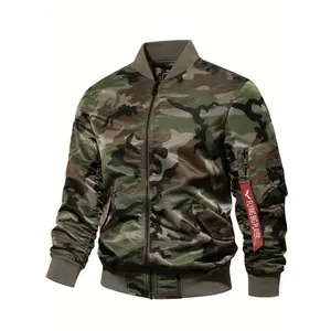 Men's Casual Full Zip Bomber Jacket | Camouflage Print Blouson Coat for Spring & Fall Outdoor Activities