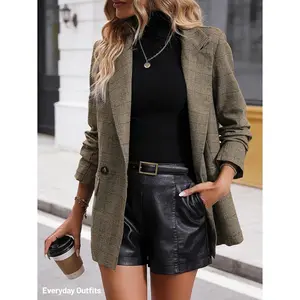 Mina Self Women's 2026 Plaid Houndstooth Blazer - Lightweight Fully Lined Button Casual Daily Office Work Jacket with Pockets